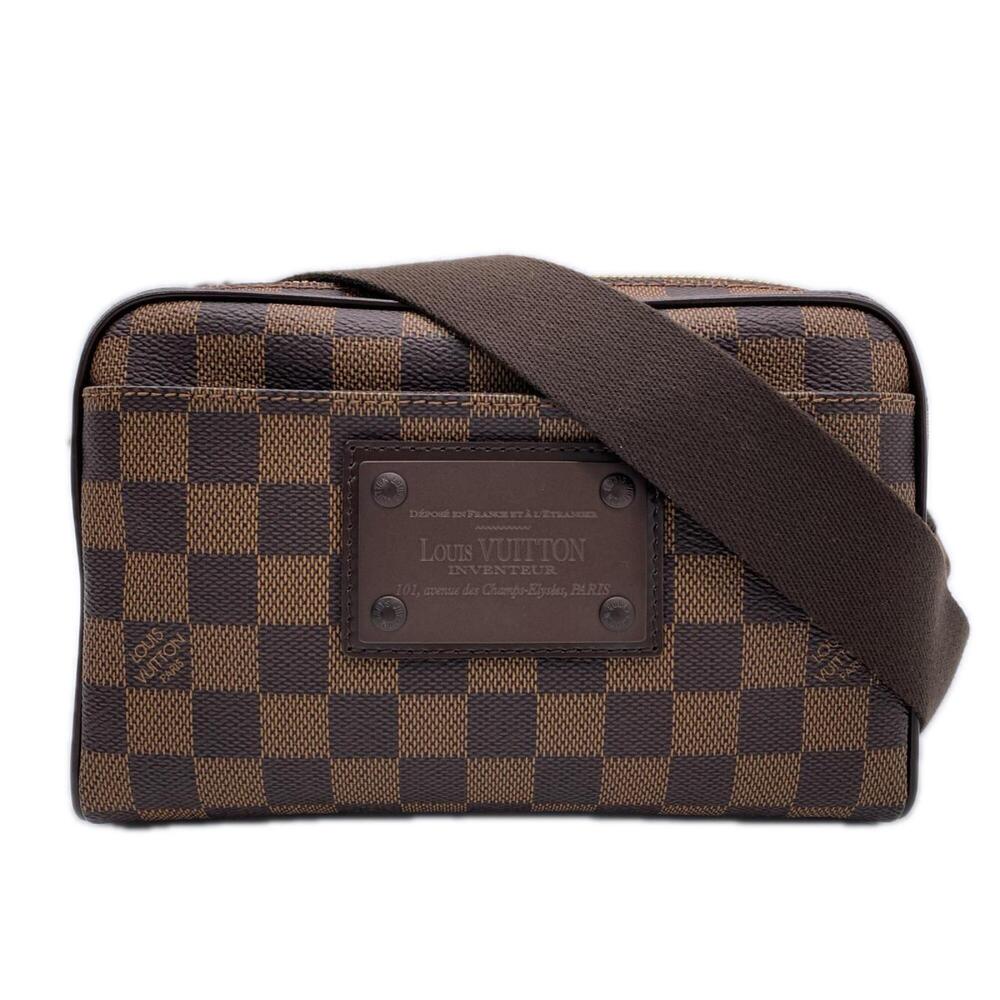 LOUIS VUITTON Damier Bum Bag Brooklyn N41101 Body Brown Beige PVC Leather Wom...